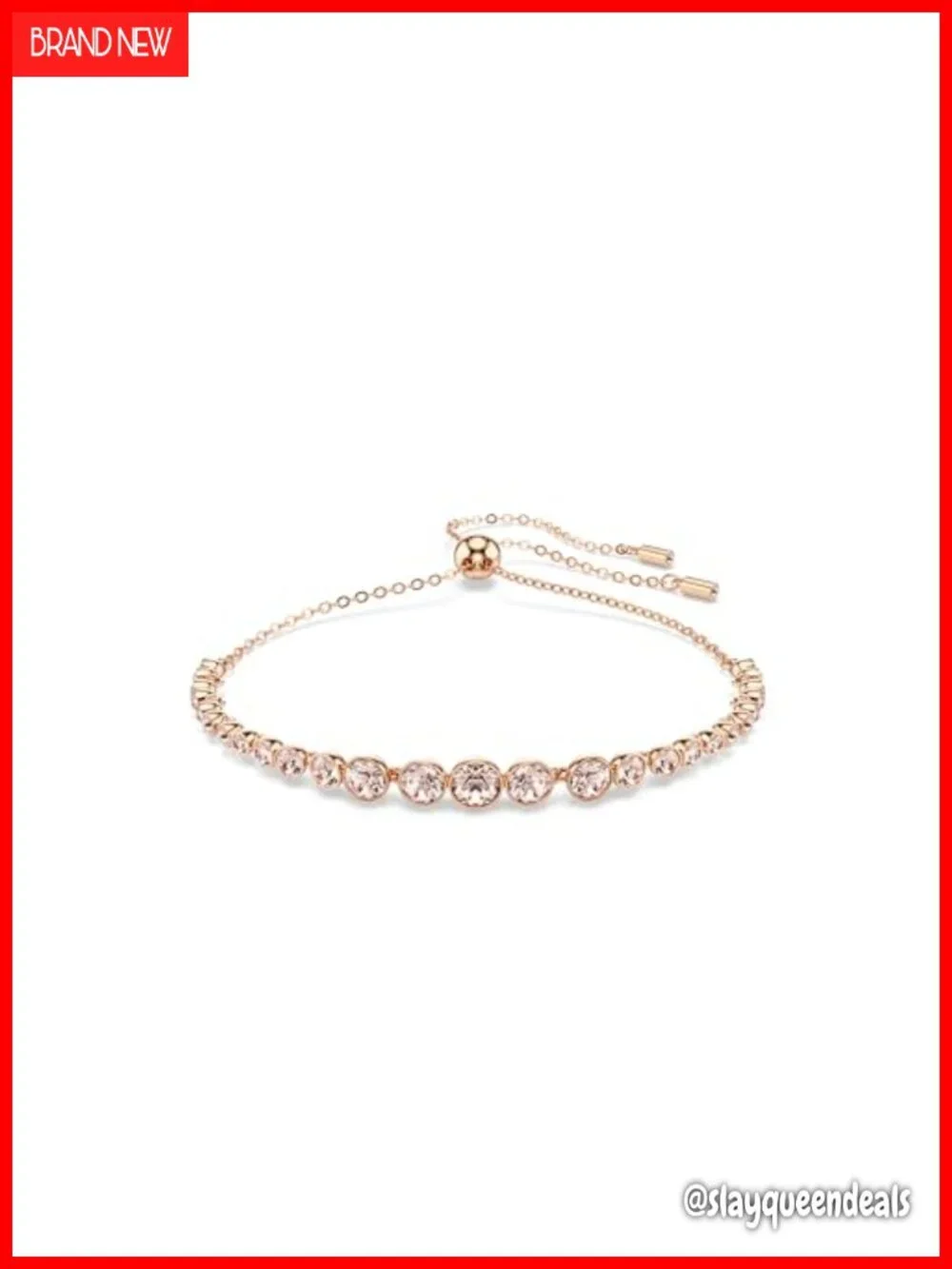 Crystal Link Bracelet - Rose Gold Tone, Sliding Clasp, 9.5 In